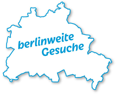 Umriss von Berlin als Karte mit dem Text: berlinweite Gesuche
